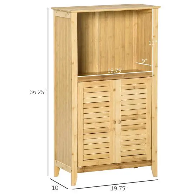 Alt view image 7 of 7 - HOMCOM Bamboo Floor Cabinet Bathroom Floor Cabinet Living Room Organizer Tower with Multiple Shelves and Doors, Natural
