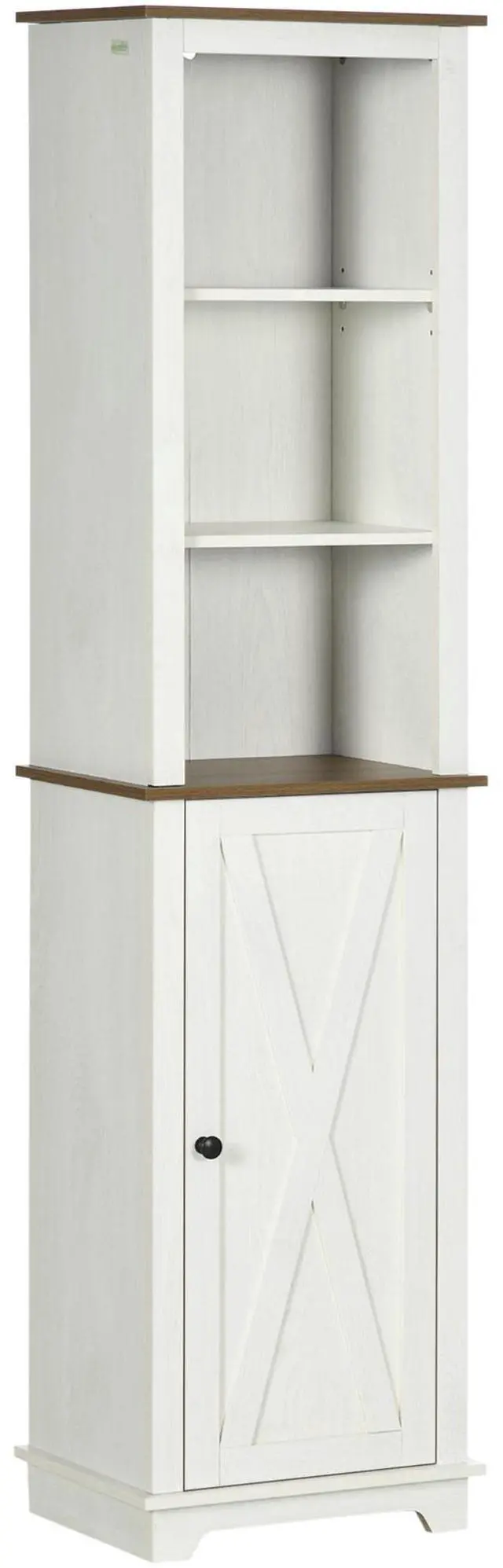 Main image of kleankin Slim Bathroom Storage Cabinet with Triple Open Shelves, Wooden Freestanding Linen Tower with Door and Shelf Adjustability, White