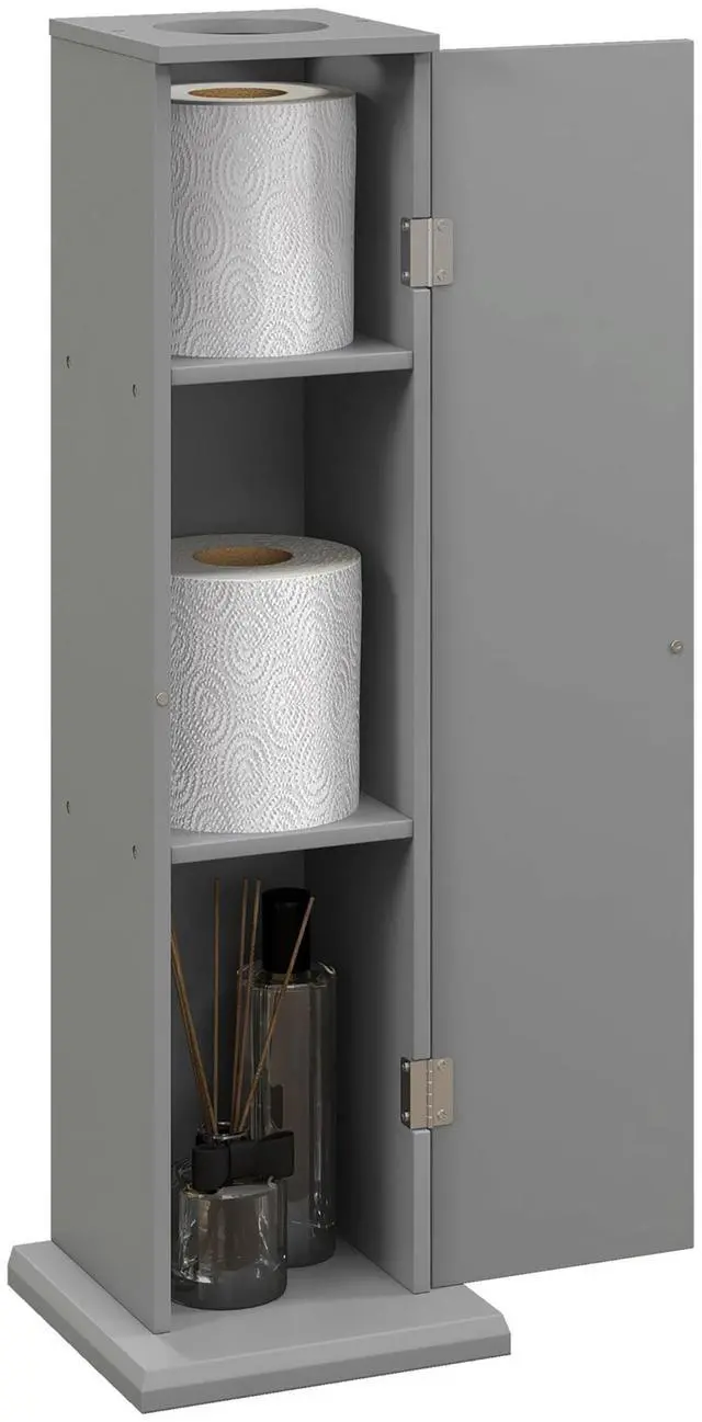 Main image of HOMCOM Toilet Paper Cabinet, Small Bathroom Corner Floor Cabinet with Doors and Shelves, Thin Storage Bathroom Organizer for Paper Shampoo, Gray