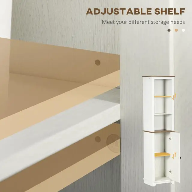 Alt view image 5 of 7 - kleankin Slim Bathroom Storage Cabinet with Triple Open Shelves, Wooden Freestanding Linen Tower with Door and Shelf Adjustability, White