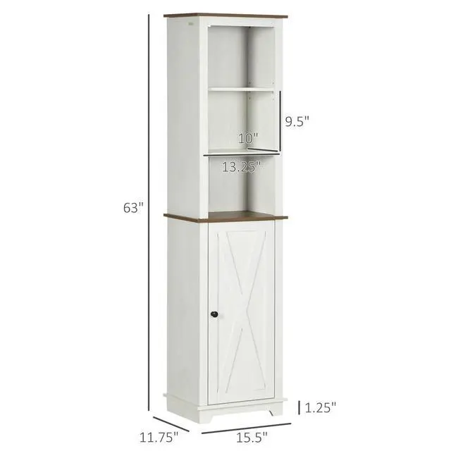 Alt view image 7 of 7 - kleankin Slim Bathroom Storage Cabinet with Triple Open Shelves, Wooden Freestanding Linen Tower with Door and Shelf Adjustability, White