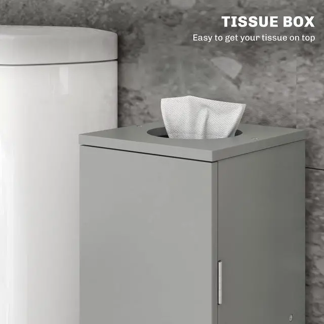 Alt view image 4 of 7 - HOMCOM Toilet Paper Cabinet, Small Bathroom Corner Floor Cabinet with Doors and Shelves, Thin Storage Bathroom Organizer for Paper Shampoo, Gray