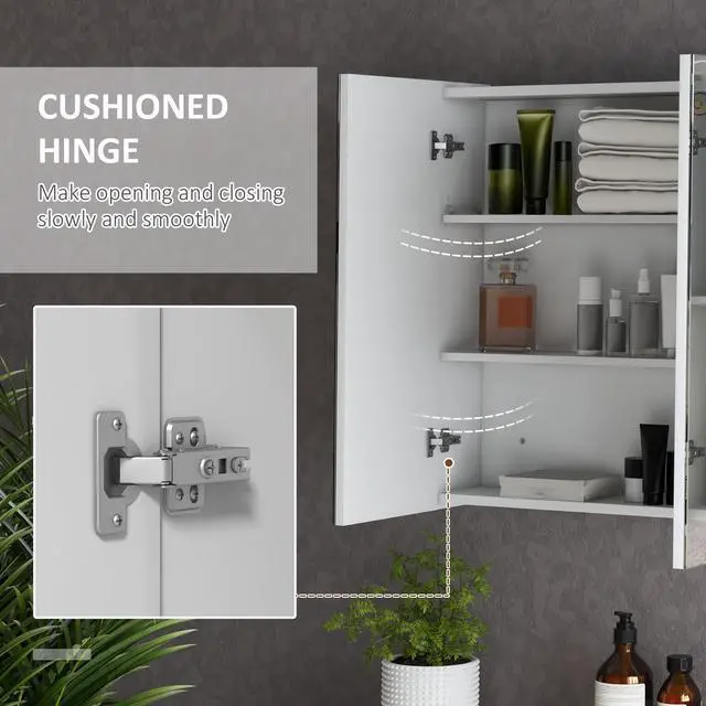 Alt view image 3 of 7 - kleankin Lighted Medicine Cabinet with Mirror, 26" x 36" Wall Mounted Bathroom Mirror with Storage, 3-Color Bathroom Wall Cabinet with USB Charge, Adjustable Shelf, High Gloss White