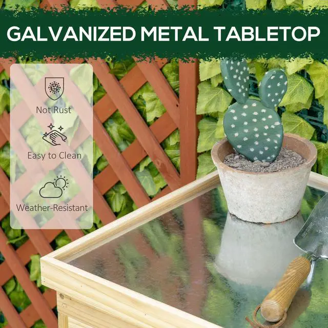 Alt view image 5 of 7 - Outsunny Garden Storage Cabinet, Outdoor Tool Shed with Galvanized Top and Two Shelves for Yard Tools or Pool Accessories, Natural