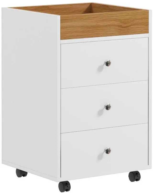 Main image of HOMCOM 3 Drawer Home Office Storage Cabinet, Office Drawer on Wheels with Removable Tray, Under Desk Printer Stand with Storage, White