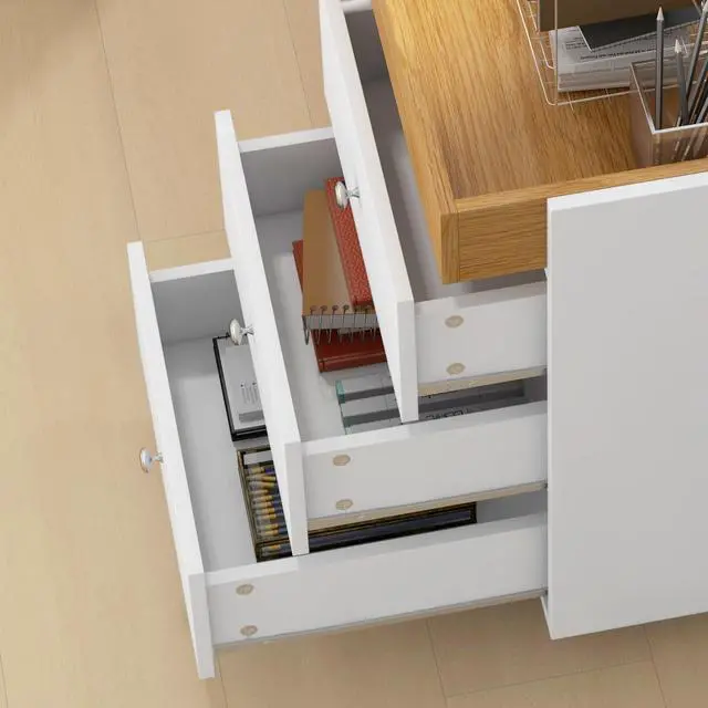 Alt view image 2 of 7 - HOMCOM 3 Drawer Home Office Storage Cabinet, Office Drawer on Wheels with Removable Tray, Under Desk Printer Stand with Storage, White
