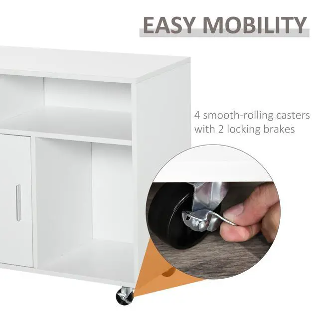 Alt view image 5 of 7 - HOMCOM Printer Stand Home Office Mobile Cabinet Organizer Desktop with Caster Wheels, 2 Locking Breaks and Drawer, White
