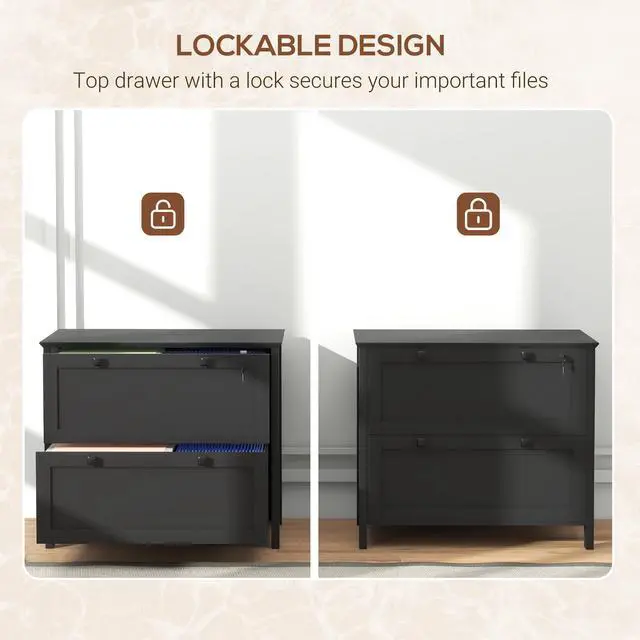 Alt view image 4 of 7 - HOMCOM 2 Drawer File Cabinet with Lock, Lateral Filing Cabinet with Keys and Adjustable Hanging Bar for Letter, A4 and Legal Size, File Cabinet for Home Office, Black
