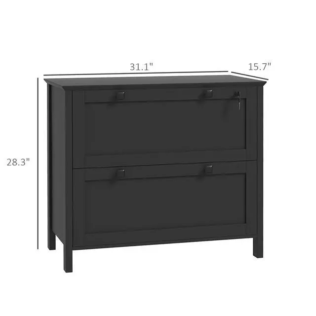 Alt view image 7 of 7 - HOMCOM 2 Drawer File Cabinet with Lock, Lateral Filing Cabinet with Keys and Adjustable Hanging Bar for Letter, A4 and Legal Size, File Cabinet for Home Office, Black