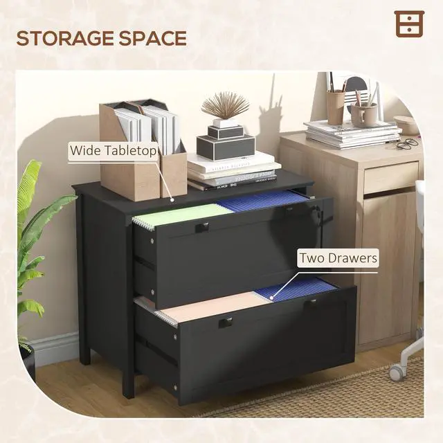 Alt view image 6 of 7 - HOMCOM 2 Drawer File Cabinet with Lock, Lateral Filing Cabinet with Keys and Adjustable Hanging Bar for Letter, A4 and Legal Size, File Cabinet for Home Office, Black