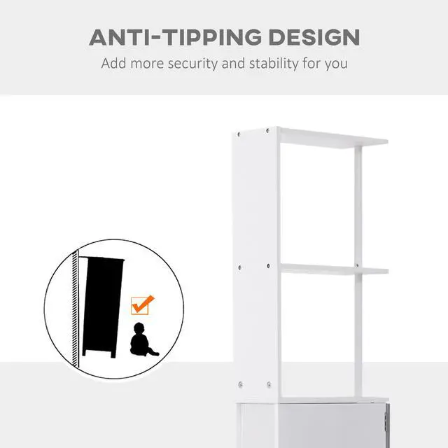 Alt view image 4 of 7 - HOMCOM 54" Tall Bathroom Storage Cabinet, Freestanding Linen Tower with 2-Tier Shelf and Drawers, Narrow Side Floor Organizer, White