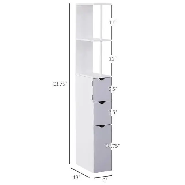 Alt view image 7 of 7 - HOMCOM 54" Tall Bathroom Storage Cabinet, Freestanding Linen Tower with 2-Tier Shelf and Drawers, Narrow Side Floor Organizer, White