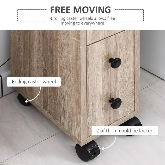 Alt view image 3 of 7 - kleankin Freestanding Compact Design Bathroom Cabinet with 2 Open Cabinets, 1 Door Cabinet, 1 Drawer and 4 Rolling Wheels, Oak Grain Color