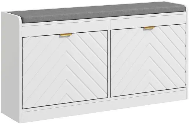 Main image of HOMCOM Shoe Bench, Entryway Bench with 2 Flip Drawers, Seating Cushion, and 2 Vents for 8 Pairs of Shoes for Hallway, White