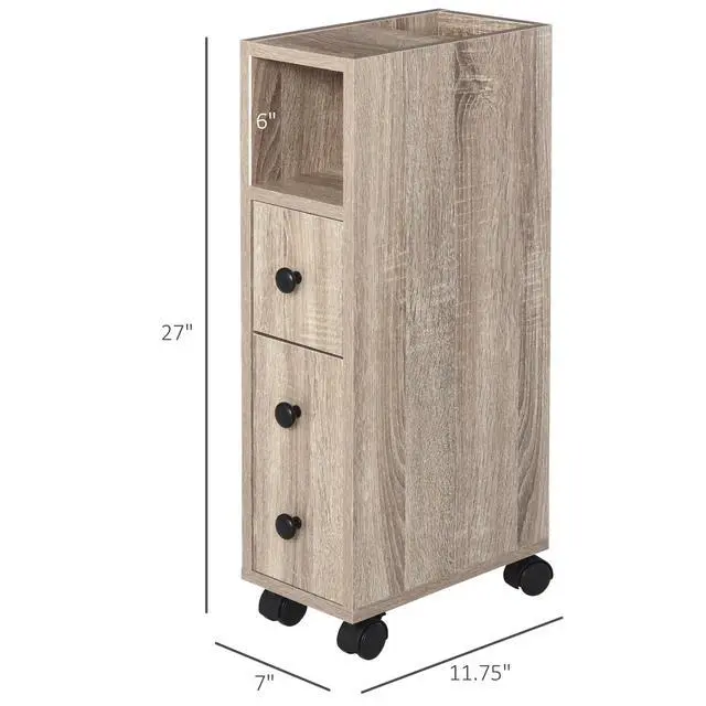 Alt view image 5 of 7 - kleankin Freestanding Compact Design Bathroom Cabinet with 2 Open Cabinets, 1 Door Cabinet, 1 Drawer and 4 Rolling Wheels, Oak Grain Color