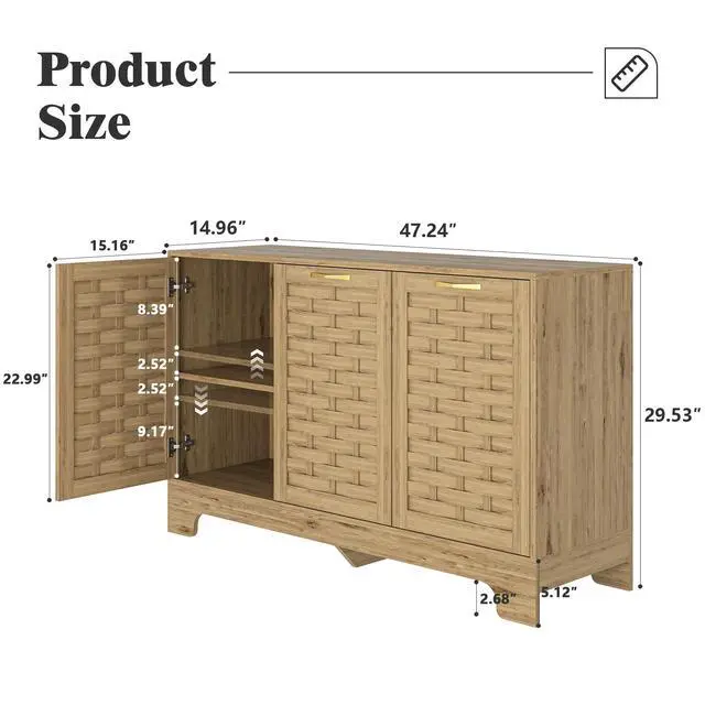 Alt view image 5 of 7 - Storage Cabinet with 3 Doors, Wood Sideboard Buffet Storage with Adjustable Shelf, Anti-tip Kit Accent Cabinet for Living Room, Hallway, Entryway, Dining Room, Bedroom