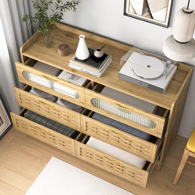 Alt view image 2 of 7 - Wood 6 Drawer Dresser for Bedroom, Large Double Dresser with Wide Drawers, Modern Chest of Drawers,Storage Organizer Dresser,Nursery Dresser,for Living Room, Hallway, Bedroom, Kids Bedroom