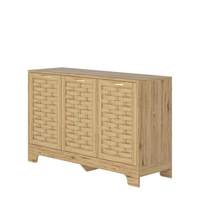 Alt view image 7 of 7 - Storage Cabinet with 3 Doors, Wood Sideboard Buffet Storage with Adjustable Shelf, Anti-tip Kit Accent Cabinet for Living Room, Hallway, Entryway, Dining Room, Bedroom