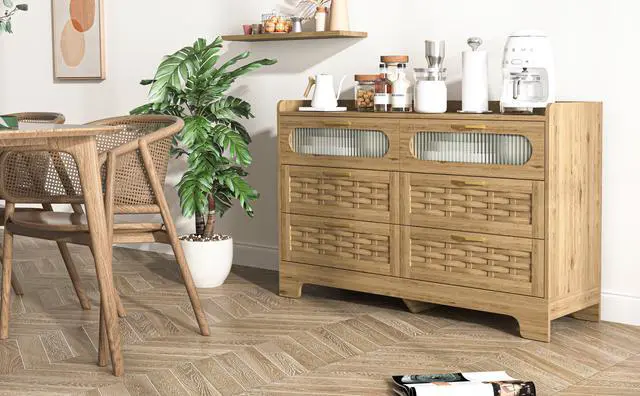 Alt view image 7 of 7 - Wood 6 Drawer Dresser for Bedroom, Large Double Dresser with Wide Drawers, Modern Chest of Drawers,Storage Organizer Dresser,Nursery Dresser,for Living Room, Hallway, Bedroom, Kids Bedroom