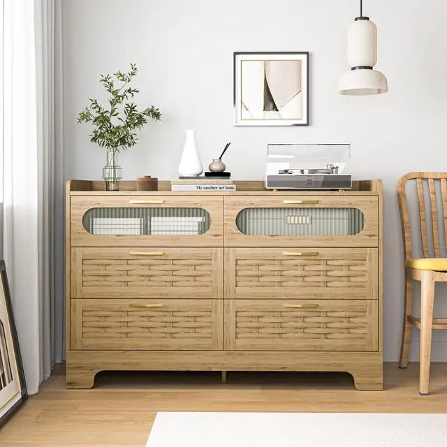 Alt view image 4 of 7 - Wood 6 Drawer Dresser for Bedroom, Large Double Dresser with Wide Drawers, Modern Chest of Drawers,Storage Organizer Dresser,Nursery Dresser,for Living Room, Hallway, Bedroom, Kids Bedroom