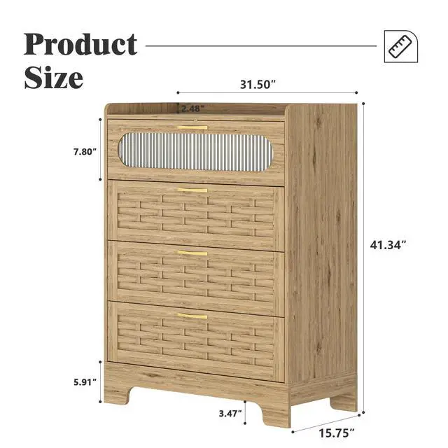 Alt view image 4 of 7 - Wood 4 Drawer Dresser for Bedroom, Large Double Dresser with Wide Drawers, Modern Chest of Drawers,Storage Organizer Dresser,Nursery Dresser,for Living Room, Hallway, Bedroom, Kids Bedroom