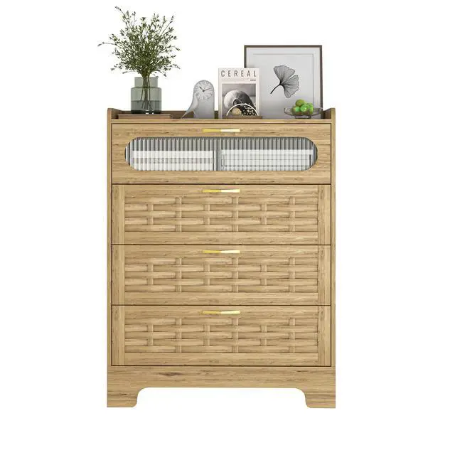 Alt view image 6 of 7 - Wood 4 Drawer Dresser for Bedroom, Large Double Dresser with Wide Drawers, Modern Chest of Drawers,Storage Organizer Dresser,Nursery Dresser,for Living Room, Hallway, Bedroom, Kids Bedroom