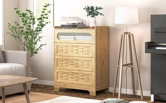 Alt view image 7 of 7 - Wood 4 Drawer Dresser for Bedroom, Large Double Dresser with Wide Drawers, Modern Chest of Drawers,Storage Organizer Dresser,Nursery Dresser,for Living Room, Hallway, Bedroom, Kids Bedroom