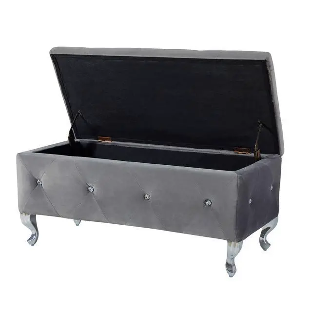 Alt view image 2 of 7 - Tufted Storage Ottoman Bench For Bedroom End Of Bed Large Upholstered Storage Benches Footrest With Crystal Buttons For Living Room Entryway (Grey)