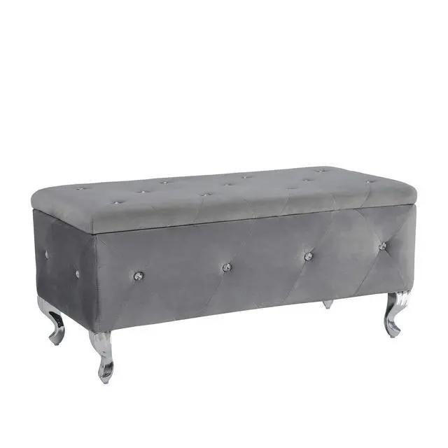 Alt view image 3 of 7 - Tufted Storage Ottoman Bench For Bedroom End Of Bed Large Upholstered Storage Benches Footrest With Crystal Buttons For Living Room Entryway (Grey)