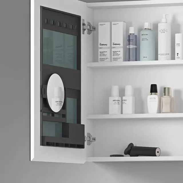Alt view image 3 of 6 - 36'' W x 26'' H Surface Frameless Mirror Medicine Cabinet, Beveled Mirror Edges Bathroom Medicine Cabinet