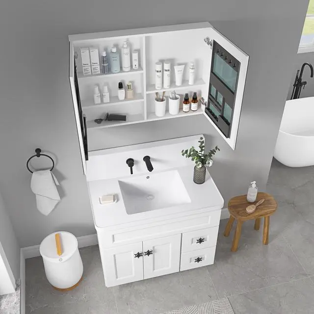 Alt view image 5 of 6 - 36'' W x 26'' H Surface Frameless Mirror Medicine Cabinet, Beveled Mirror Edges Bathroom Medicine Cabinet