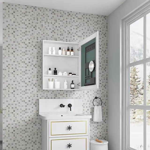 Main image of 24'' W x 30'' H Surface Frameless Mirror Medicine Cabinet, Beveled Mirror Edges Bathroom Medicine Cabinet, Right opening door