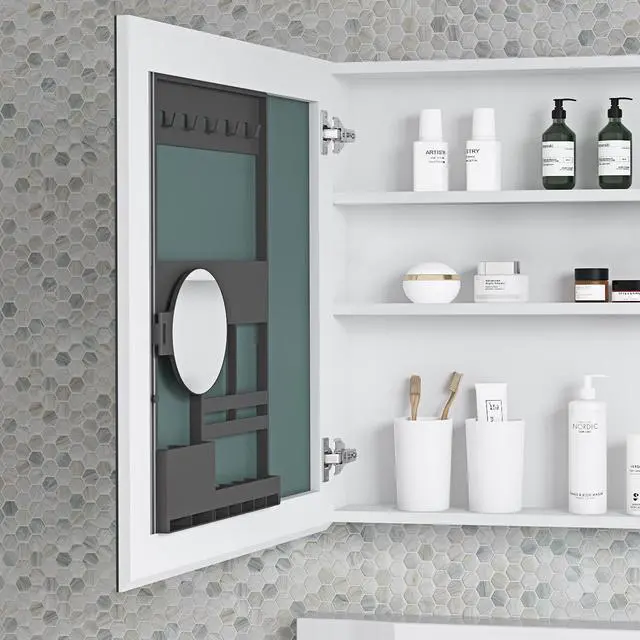 Alt view image 4 of 6 - 24'' W x 26'' H Surface Frameless Mirror Medicine Cabinet, Beveled Mirror Edges Bathroom Medicine Cabinet, Left opening door
