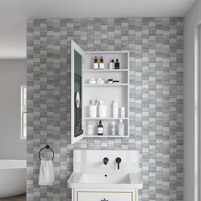 Main image of 20'' W x 36'' H Surface Frameless Mirror Medicine Cabinet, Beveled Mirror Edges Bathroom Medicine Cabinet, Left opening door