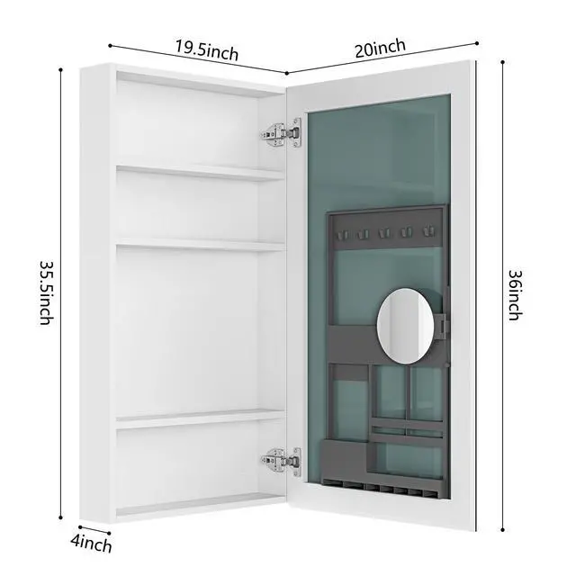 Alt view image 5 of 5 - 20'' W x 36'' H Surface Frameless Mirror Medicine Cabinet, Beveled Mirror Edges Bathroom Medicine Cabinet, Right opening door