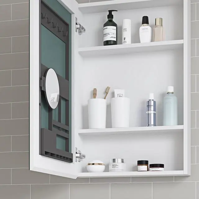 Alt view image 4 of 6 - 20'' W x 30'' H Surface Frameless Mirror Medicine Cabinet, Beveled Mirror Edges Bathroom Medicine Cabinet, Left opening door