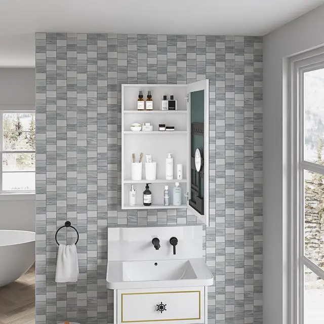 Alt view image 3 of 5 - 20'' W x 36'' H Surface Frameless Mirror Medicine Cabinet, Beveled Mirror Edges Bathroom Medicine Cabinet, Right opening door
