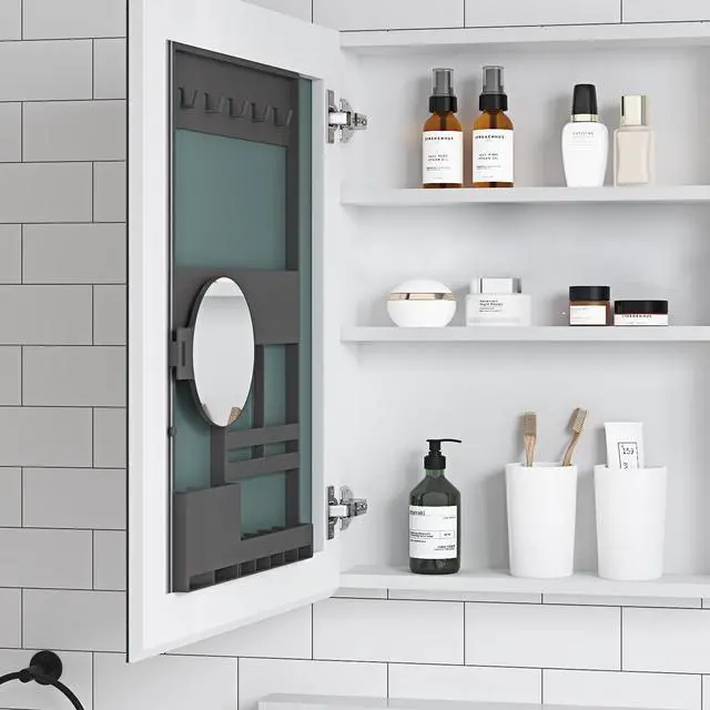 Alt view image 4 of 6 - 20'' W x 26'' H Surface Frameless Mirror Medicine Cabinet, Beveled Mirror Edges Bathroom Medicine Cabinet, Left opening door