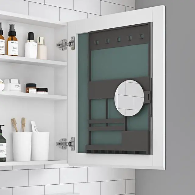 Alt view image 2 of 6 - 20'' W x 26'' H Surface Frameless Mirror Medicine Cabinet, Beveled Mirror Edges Bathroom Medicine Cabinet, Right opening door