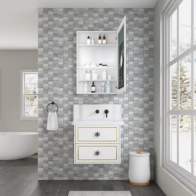 Alt view image 5 of 6 - 24'' W x 36'' H Surface Frameless Mirror Medicine Cabinet, Beveled Mirror Edges Bathroom Medicine Cabinet, Right opening door