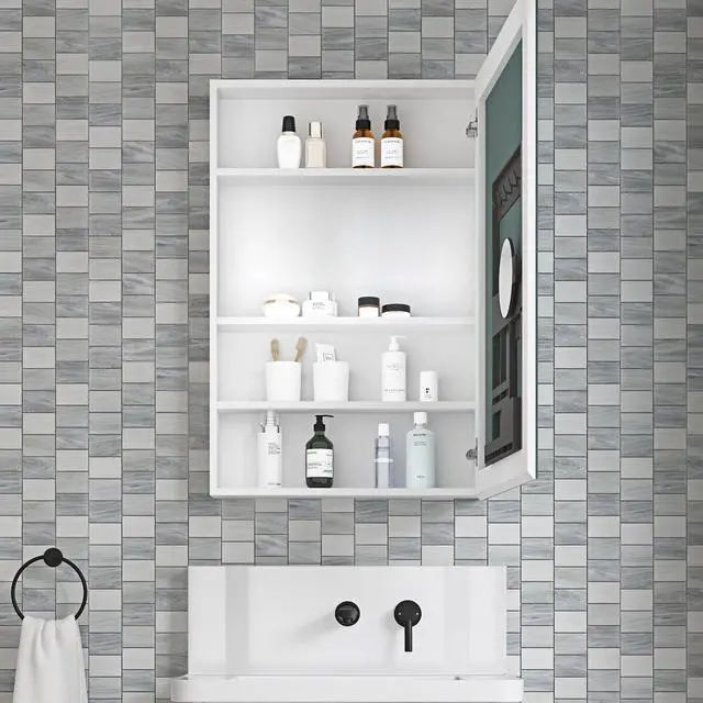 Alt view image 2 of 6 - 24'' W x 36'' H Surface Frameless Mirror Medicine Cabinet, Beveled Mirror Edges Bathroom Medicine Cabinet, Right opening door