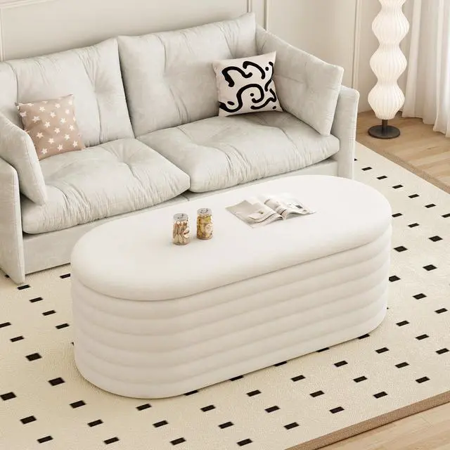 Main image of Storage Chenille Ottoman Bench Upholstered Fabric Storage Bench End of Bed Stool with Safety Hinge for Bedroom, Living Room, Entryway, Closet(40-inch, White)