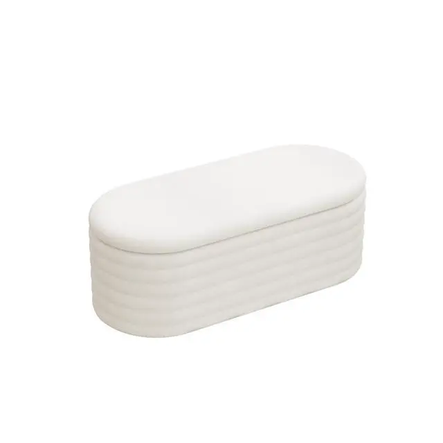 Alt view image 7 of 7 - Storage Chenille Ottoman Bench Upholstered Fabric Storage Bench End of Bed Stool with Safety Hinge for Bedroom, Living Room, Entryway, Closet(40-inch, White)