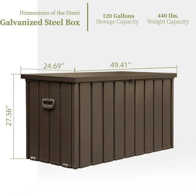 Alt view image 7 of 7 - 120 Gallon Outdoor Storage Deck Box Waterproof, Large Patio Storage Bin for Outside Cushions, Throw Pillows, Garden Tools, Lockable (Dark Brown)