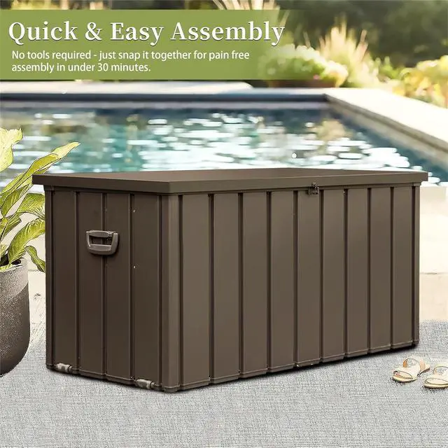 Alt view image 5 of 7 - 120 Gallon Outdoor Storage Deck Box Waterproof, Large Patio Storage Bin for Outside Cushions, Throw Pillows, Garden Tools, Lockable (Dark Brown)