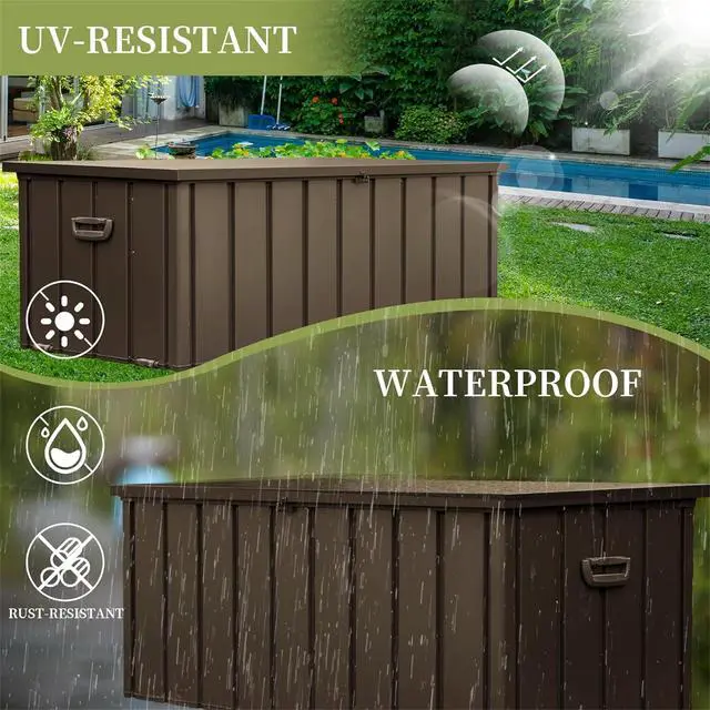 Alt view image 6 of 7 - 120 Gallon Outdoor Storage Deck Box Waterproof, Large Patio Storage Bin for Outside Cushions, Throw Pillows, Garden Tools, Lockable (Dark Brown)