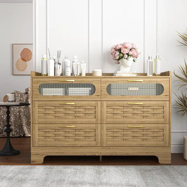 Alt view image 3 of 7 - Wood 6 Drawer Dresser for Bedroom, Large Double Dresser with Wide Drawers, Modern Chest of Drawers,Storage Organizer Dresser,Nursery Dresser,for Living Room, Hallway, Bedroom, Kids Bedroom