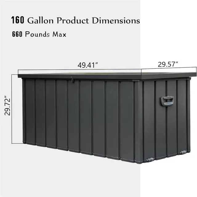 Alt view image 5 of 7 - 160 Gallon Outdoor Storage Deck Box Waterproof, Large Patio Storage Bin for Outside Cushions, Throw Pillows, Garden Tools, Lockable (Dark Gray)