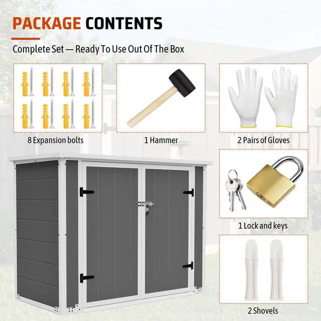 Alt view image 3 of 7 - Horizontal Outdoor Storage Shed with Ramp & Hydraulic Lid, Lockable Waterproof Storage Cabinet for Trash Cans, Tools & Firewood