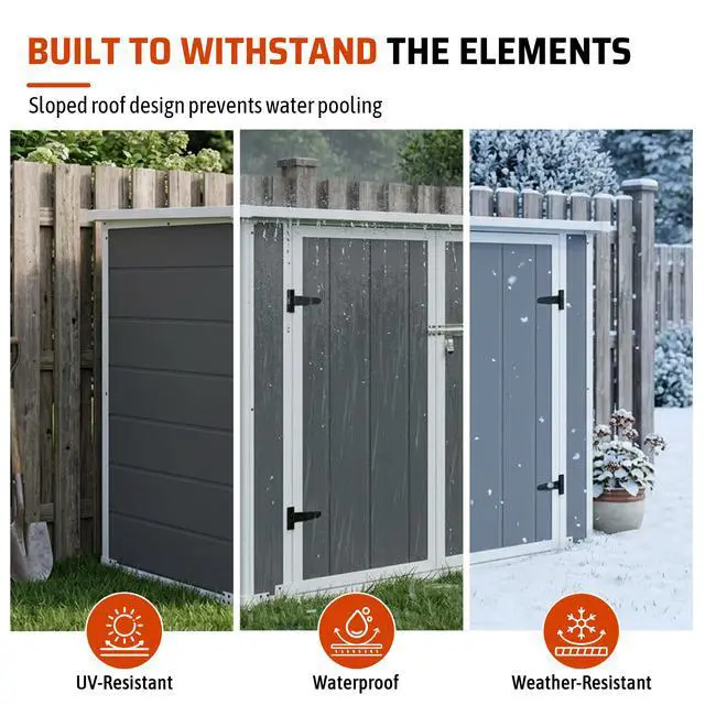 Alt view image 4 of 7 - Horizontal Outdoor Storage Shed with Ramp & Hydraulic Lid, Lockable Waterproof Storage Cabinet for Trash Cans, Tools & Firewood